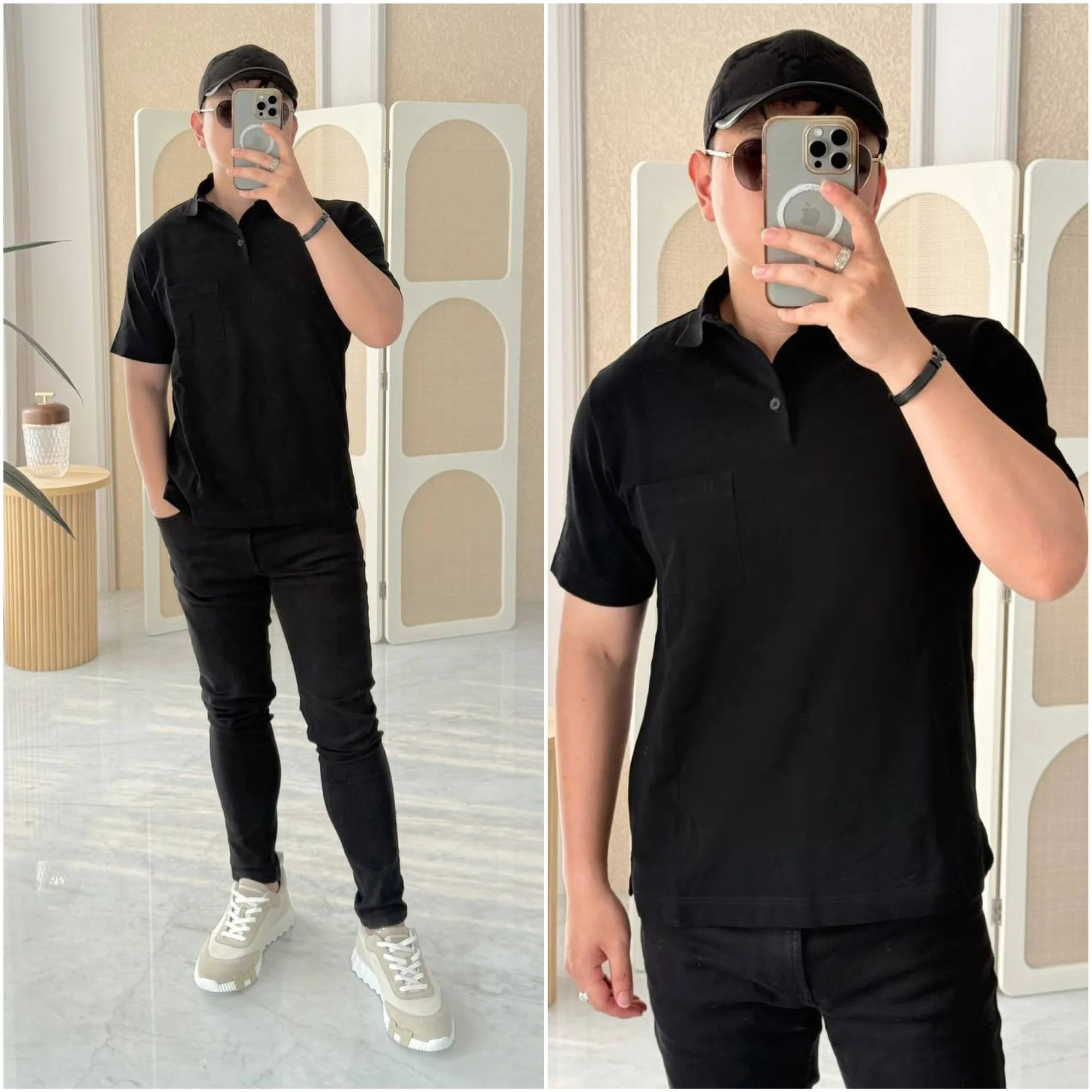 Hermes Hermes H Embroidered Buttoned Polo Shirt Noir Black