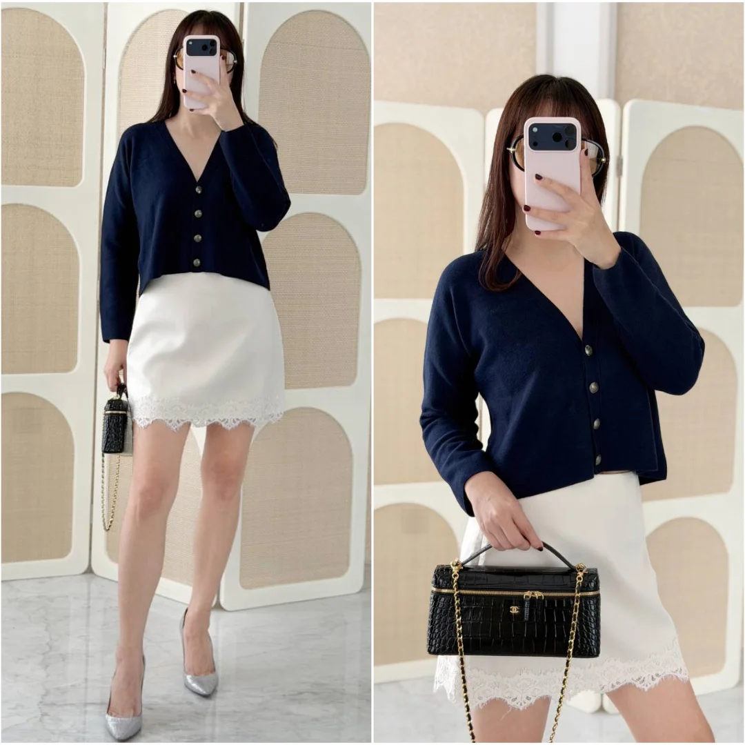 DIOR DIOR Cardigan Navy Blue Punto Milano Wool Knit