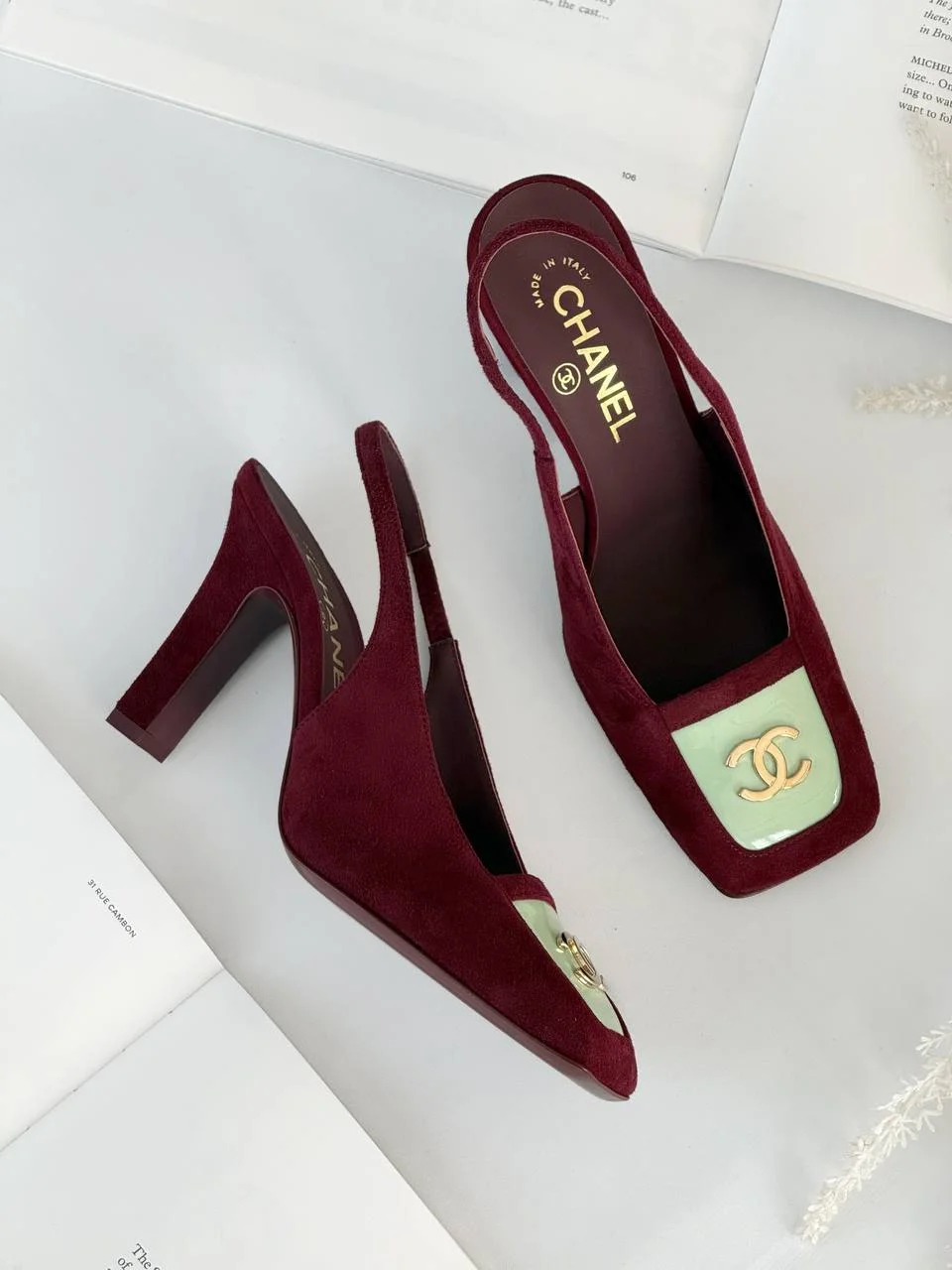 CHANEL Chanel Slingback Square Velvet Burgundy