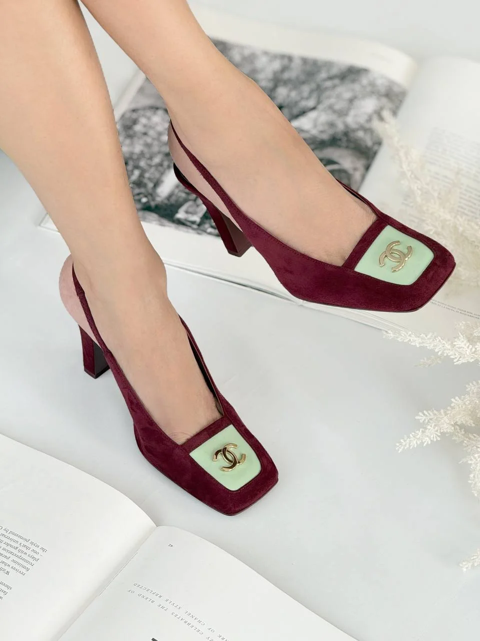 Chanel Slingback Square Velvet Burgundy - photo 4
