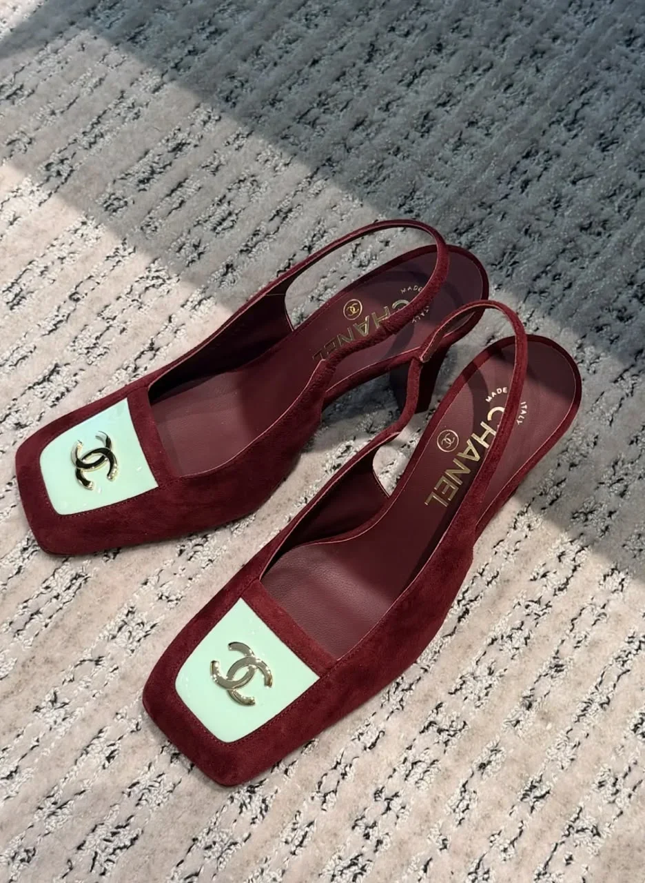 Chanel Slingback Square Velvet Burgundy - photo 5