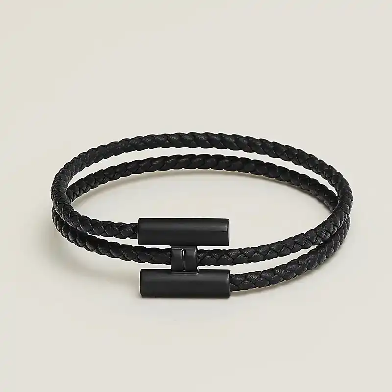 Hermes Hermes Tournis Tresse Bracelet Noir Black GHW