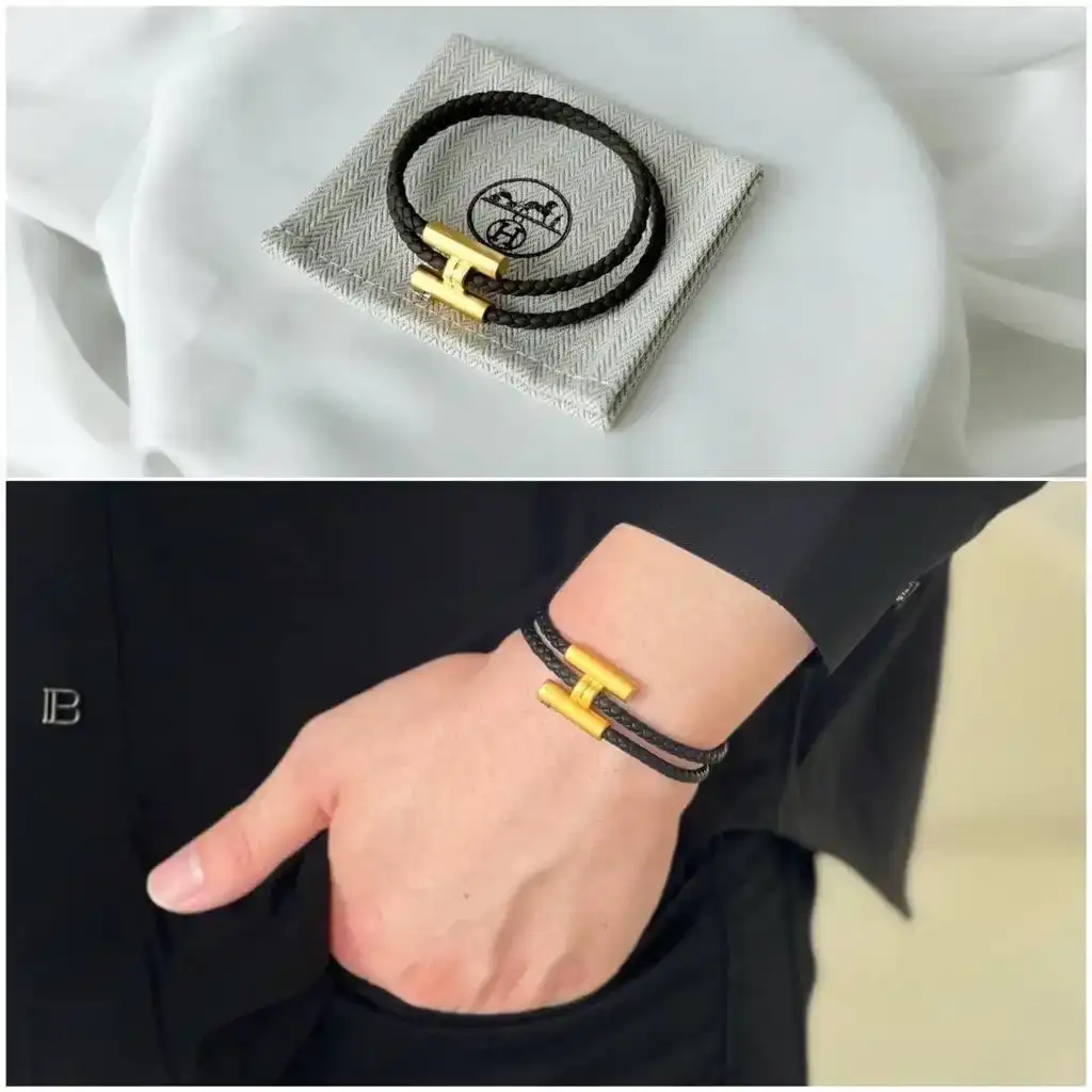 Hermes Hermes Tournis Tresse Bracelet Noir Black GHW