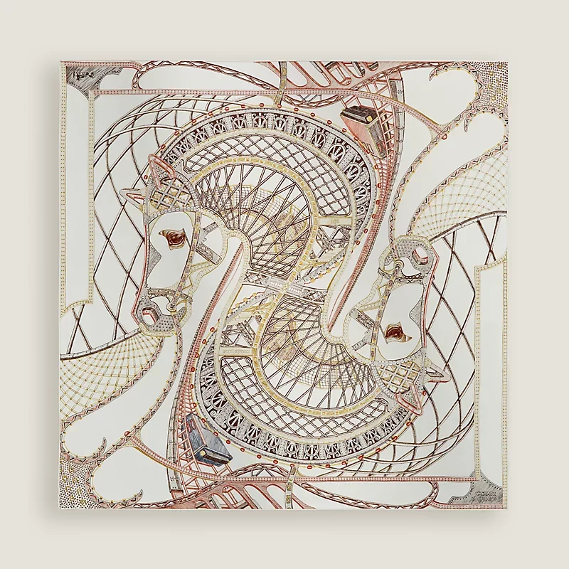 Hermes Hermes Chevaux dHephaistos scarf 90 Blanc White / Bronze / Bois De Rose