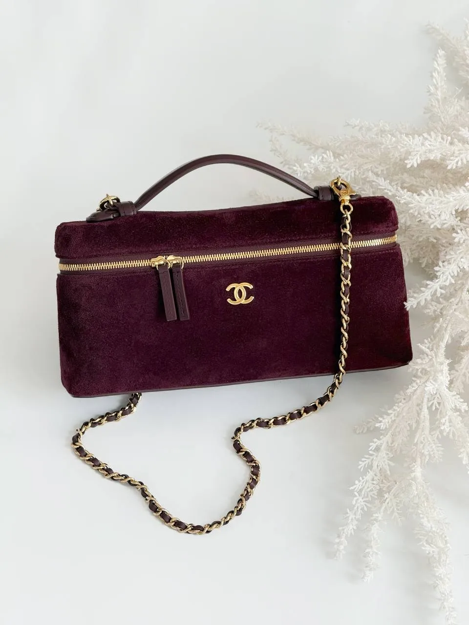 CHANEL Chanel Vanity Classic Long Velvet Burgundy GHW