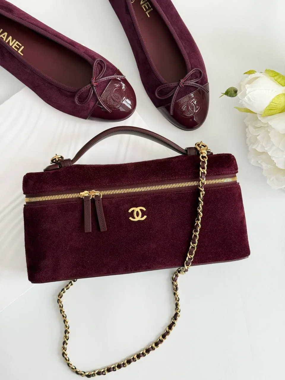 Chanel Vanity Classic Long Velvet Burgundy GHW - photo 3