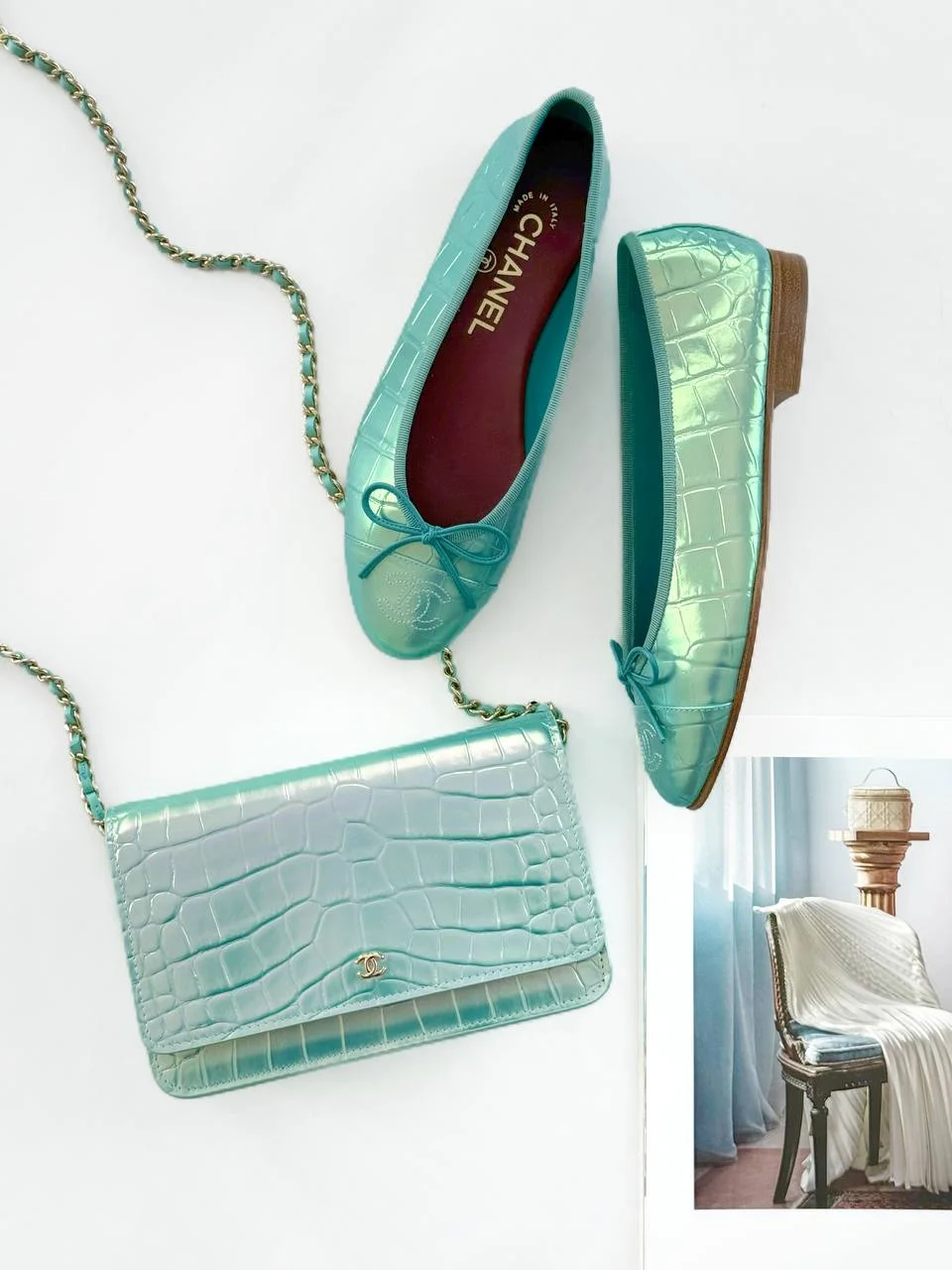 Chanel Ballerine Green Croco Patent Iridescent - photo 6