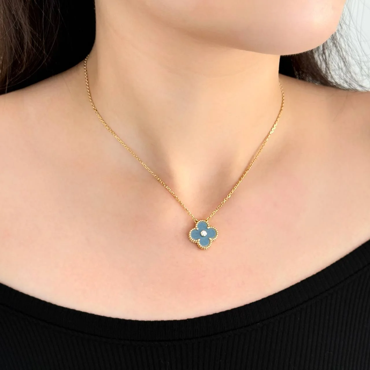 Van Cleef & Arpels Van Cleef & Arpels / VCA MOP Holiday Pendant Sevres Blue Grey Porcelain Yellow Gold