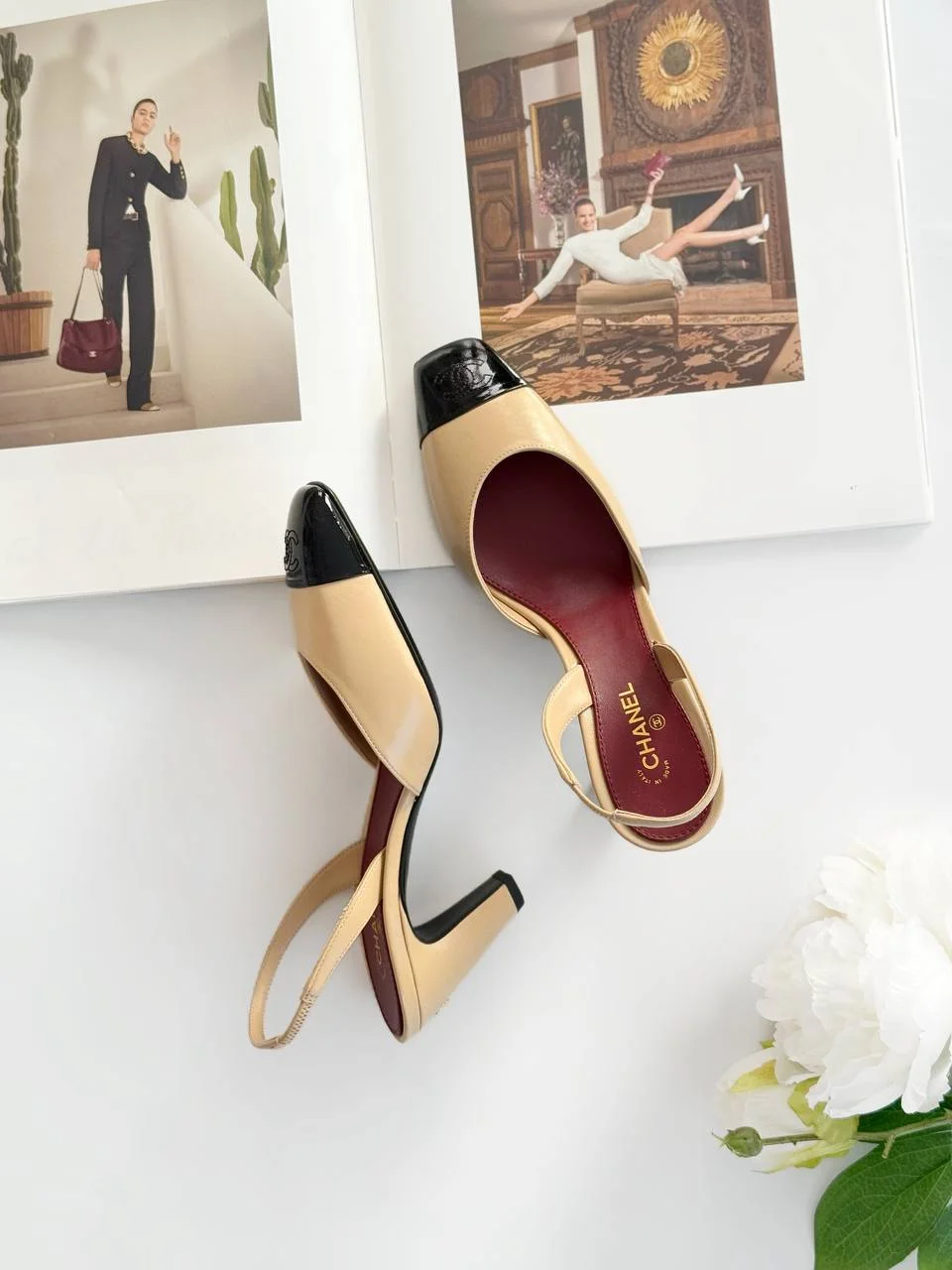 CHANEL Chanel Classic Cap Toe Slingbacks Beige Black