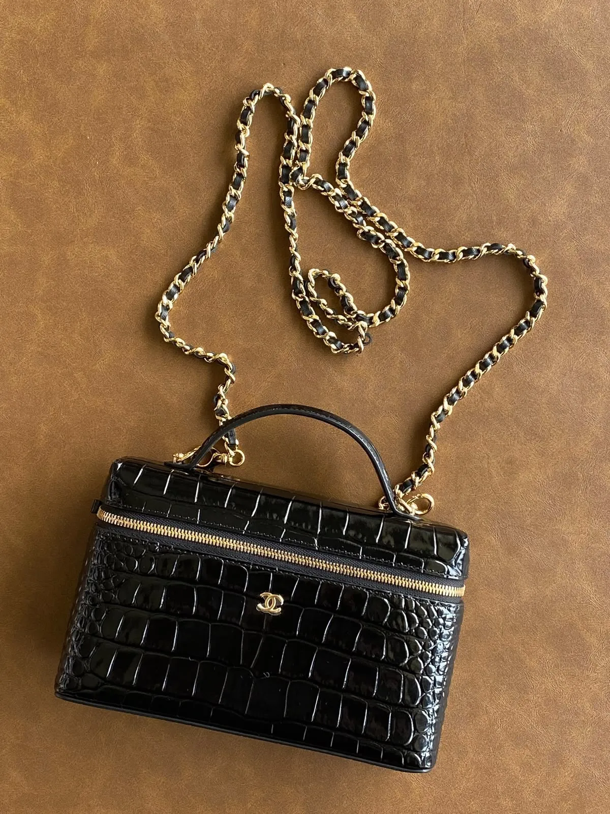 Chanel Vanity Classic Top Handle Croco Black GHW - photo 5