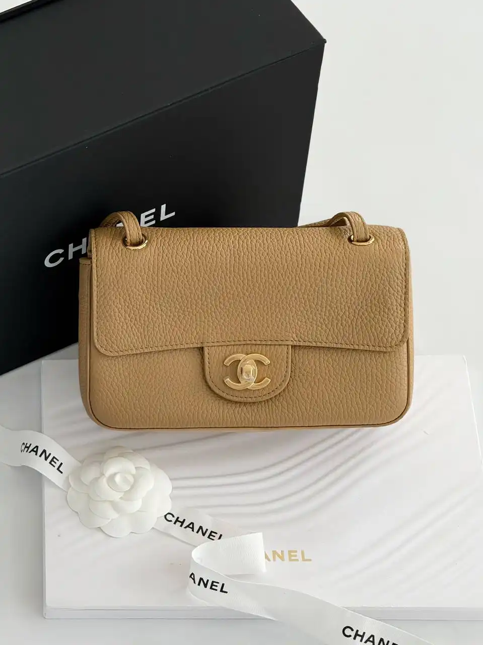CHANEL Chanel Mini Classic Flap Leather Dark Beige GHW