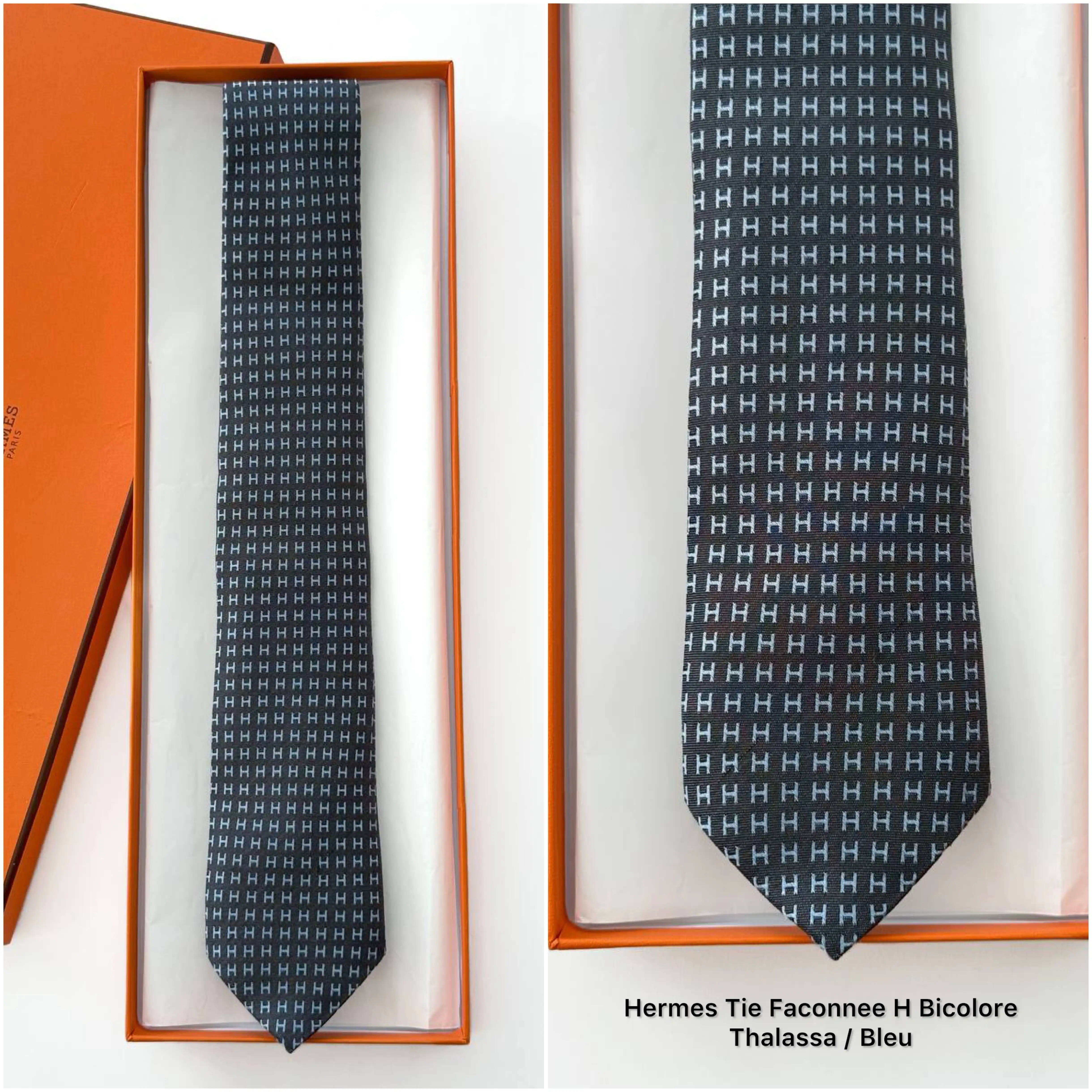 Hermes Hermes Tie Faconnee H Bicolore Thalassa / Bleu
