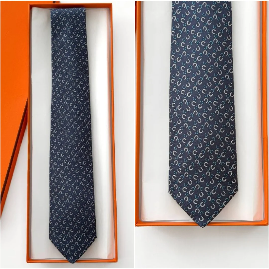 Hermes Hermes Fers Lucky Tie Bleu Marine / Gris / Bleu Moyen