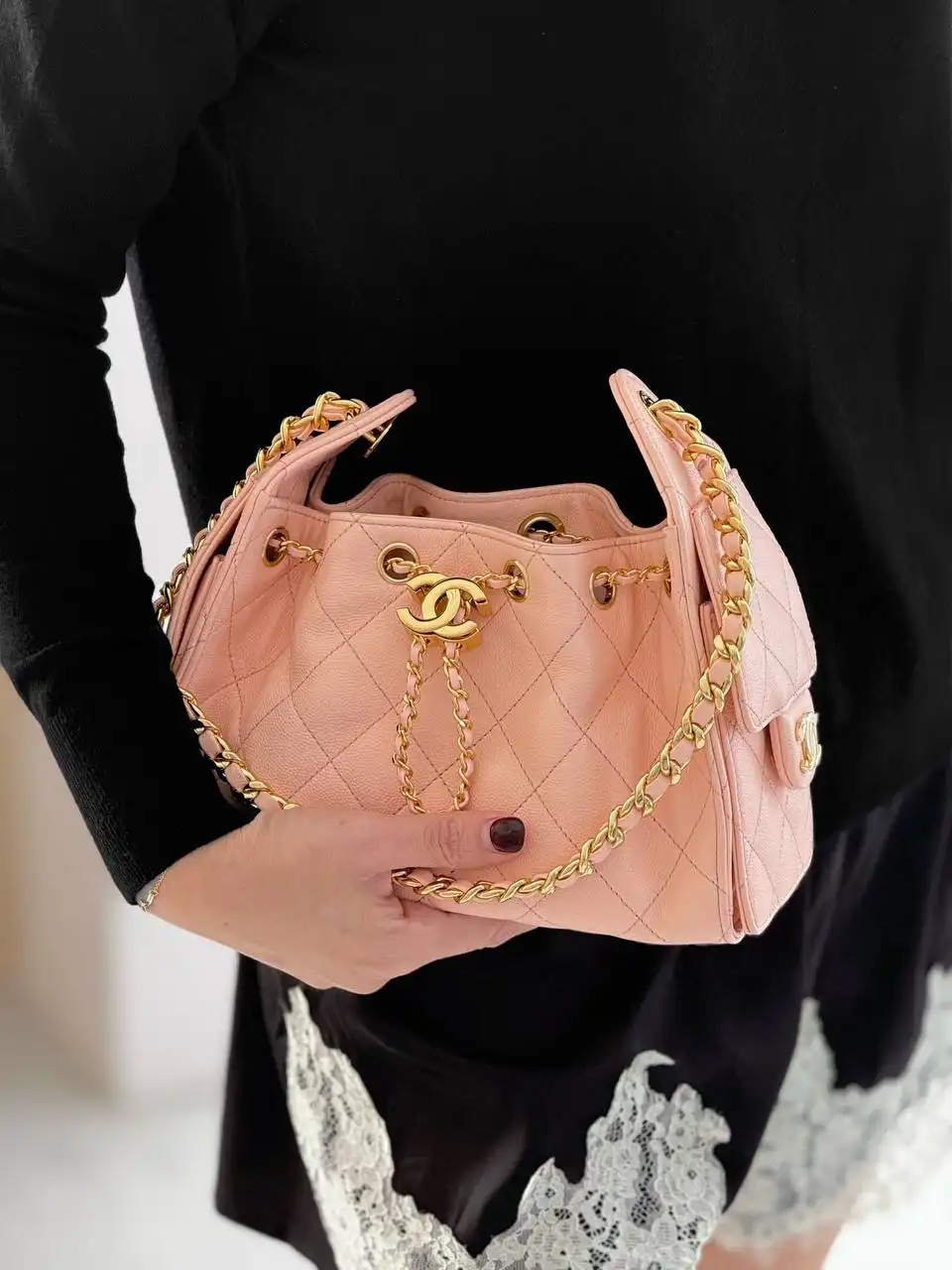 Chanel 25 / C25 Mini Peach Caviar GHW - photo 3