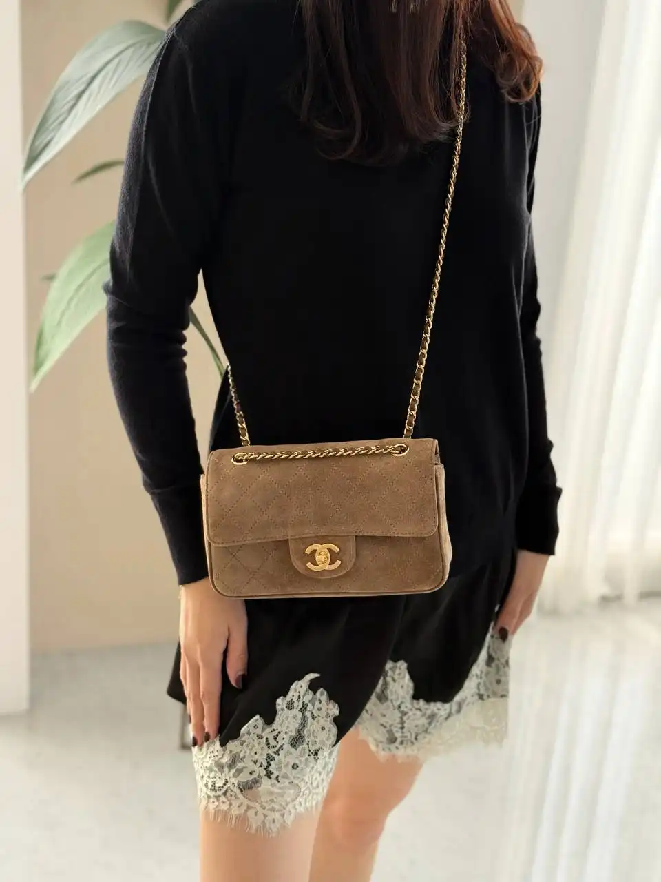 Chanel Mini Classic Flap Velvet Dark Beige GHW - photo 3