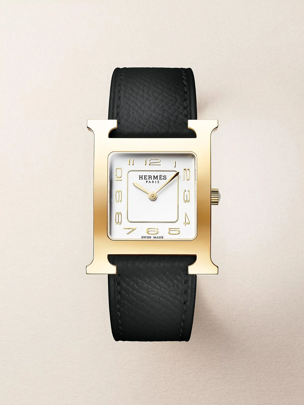 Hermes Hermes H Hour Black Epsom MM GHW New Golden dial