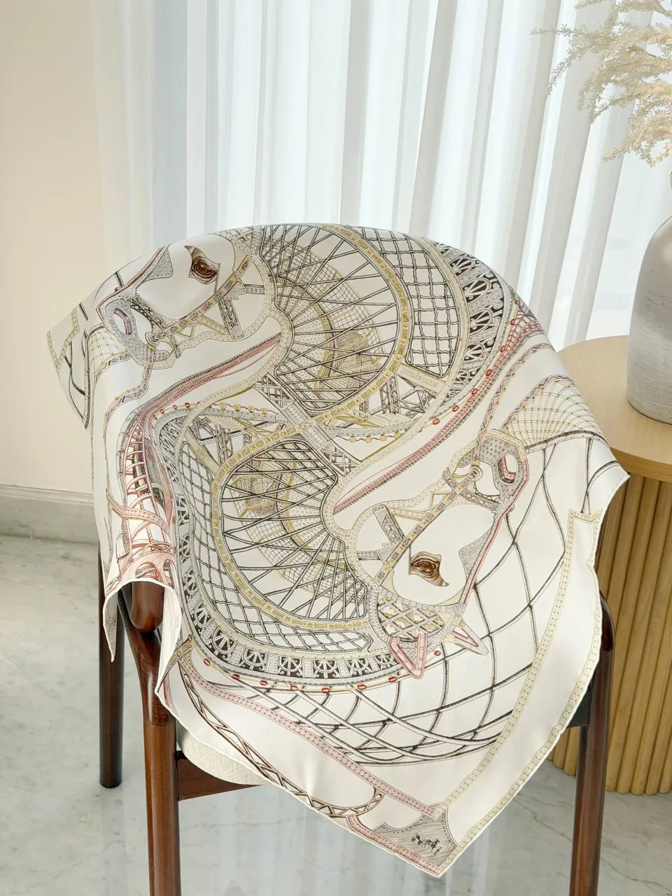 Hermes Hermes Chevaux dHephaistos scarf 90 Blanc White / Bronze / Bois De Rose