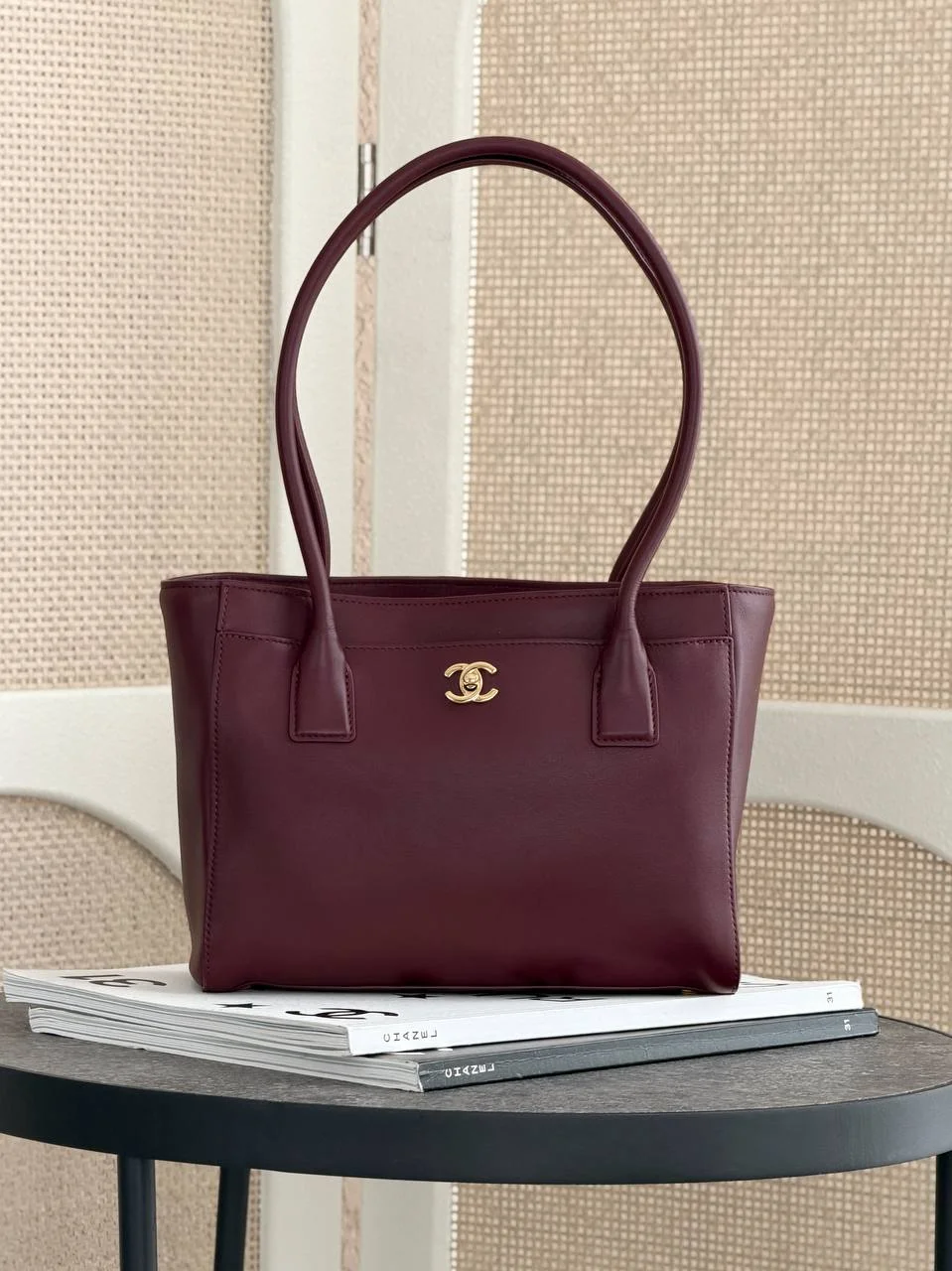 CHANEL Chanel Cert Tote Small Burgundy GHW
