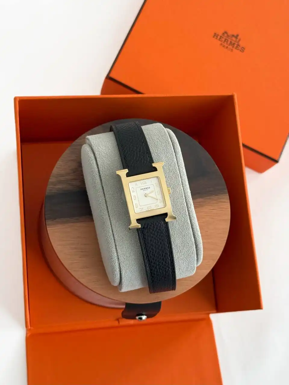 Hermes Hermes H Hour PM Epsom New Golden Dial Black GHW
