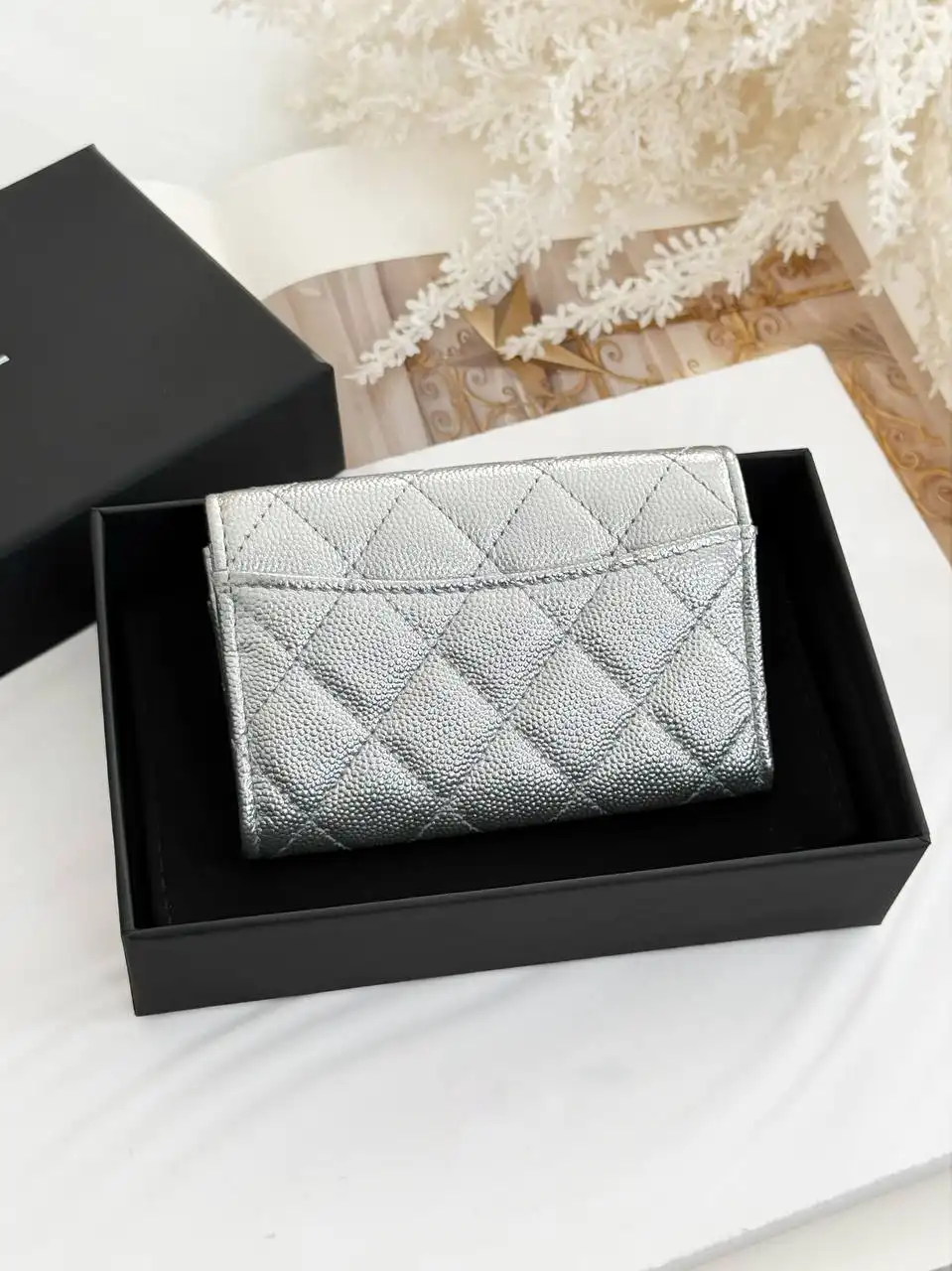 CHANEL Chanel Classic Flap Card Wallet Silver GHW