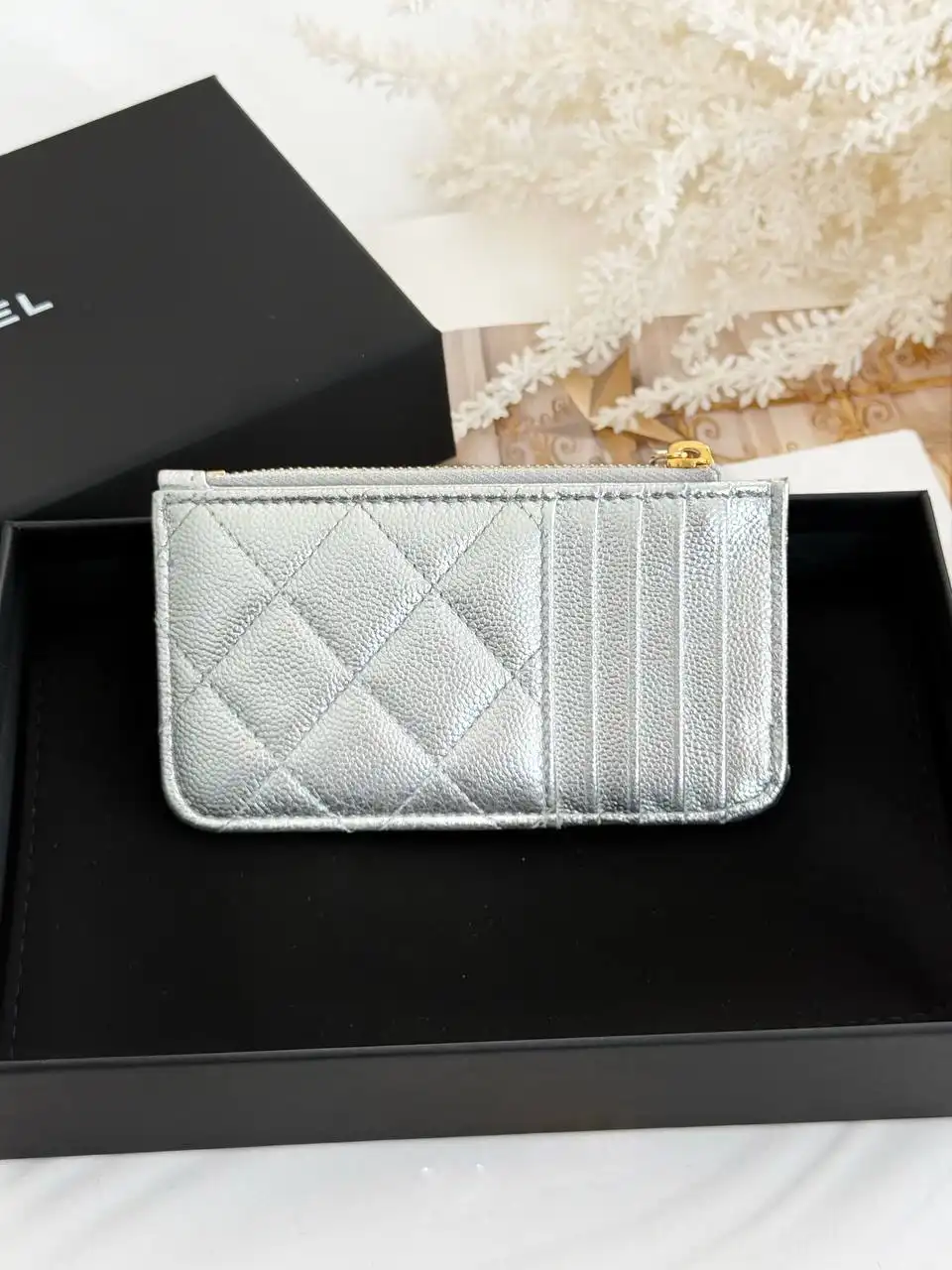 CHANEL Chanel Classic Mini Thin Wallet Silver GHW