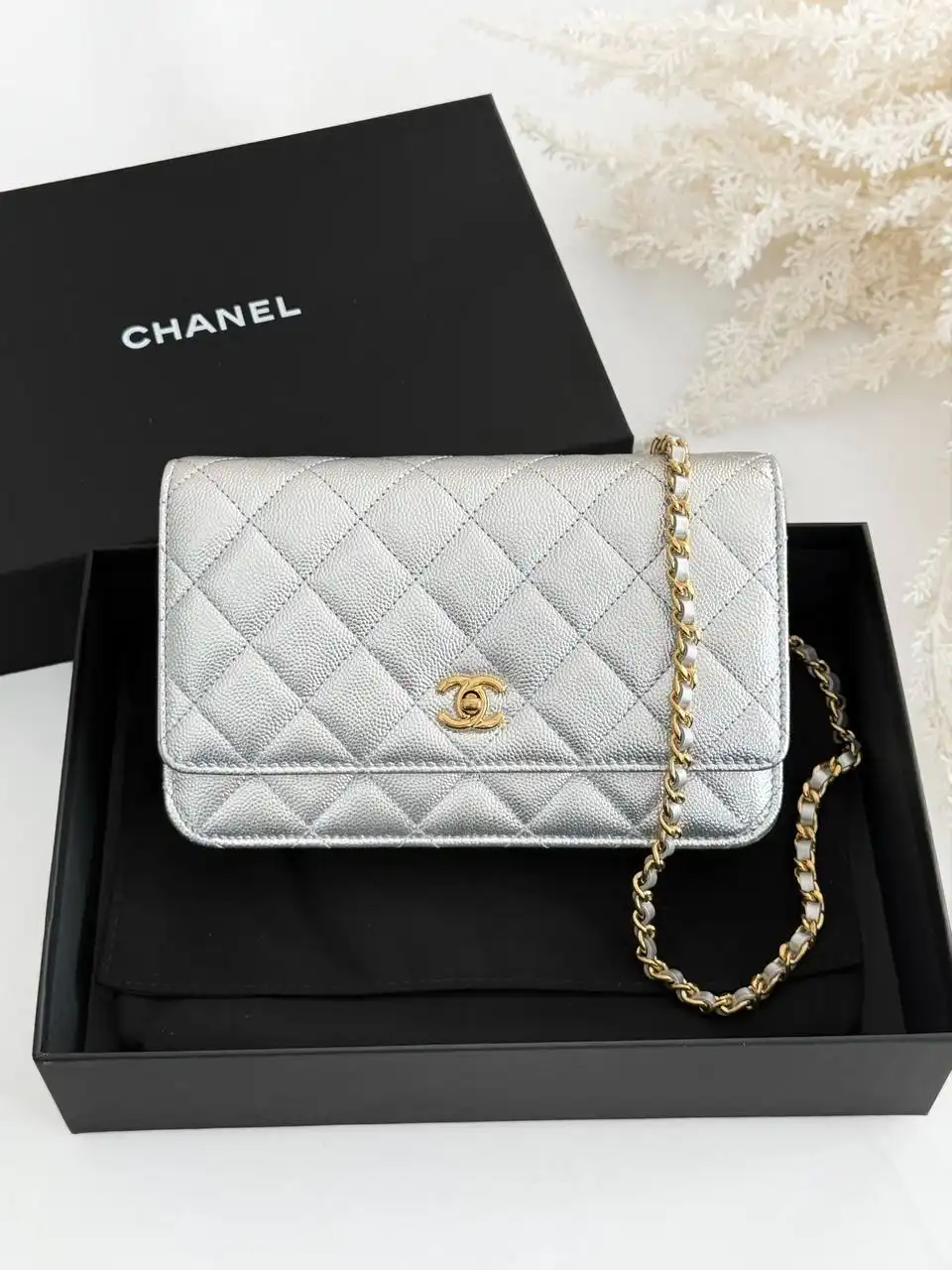 CHANEL Chanel WOC Silver Caviar CC GHW
